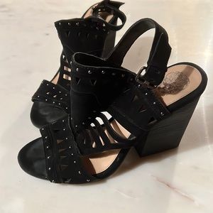 Vince Camuto Preston Black Suede Studded Wedges